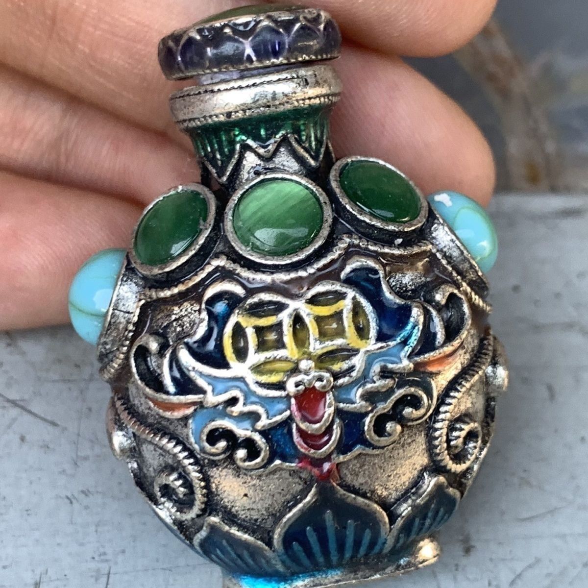 Vintage Collectible Bottles - Frasco de snuff de bronce cloisonné